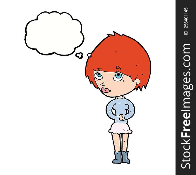 Cartoon Nervous Woman With Thought Bubble