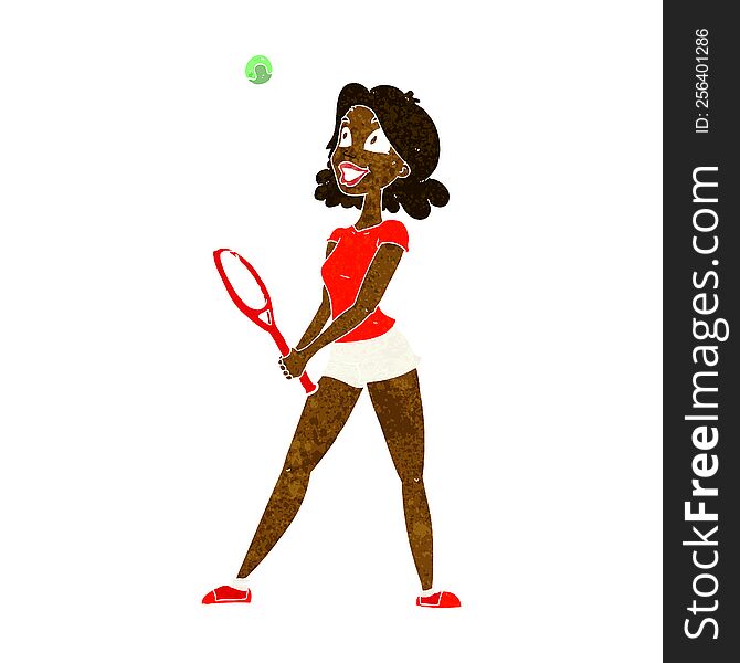 Cartoon Woman Playing Tennis