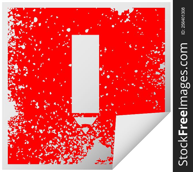 distressed square peeling sticker symbol of a red pencil