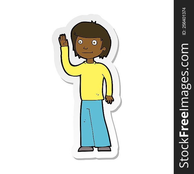 Sticker Of A Cartoon Friendly Boy Waving