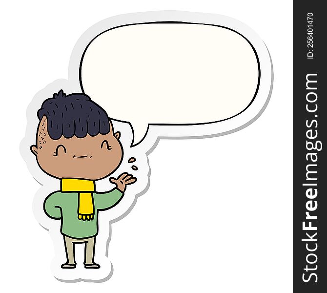 Cartoon Friendly Boy And Speech Bubble Sticker