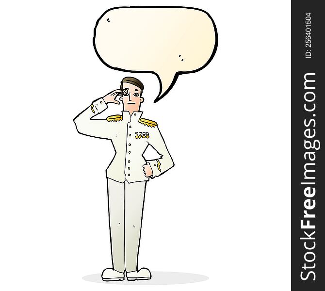 cartoon military man in dress uniform with speech bubble