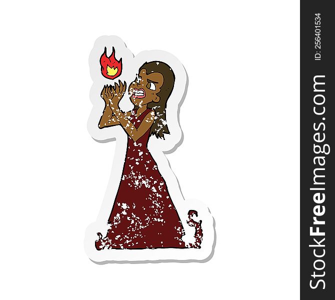 retro distressed sticker of a cartoon witch woman casting spell