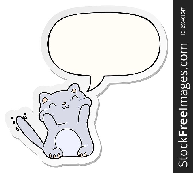 Very Happy Cute Cartoon Cat  And Speech Bubble Sticker