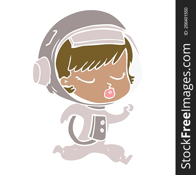 Flat Color Style Cartoon Pretty Astronaut Girl Running
