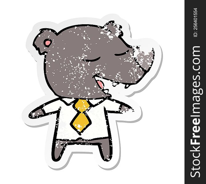 distressed sticker of a cartoon bear wearing shirt and tie