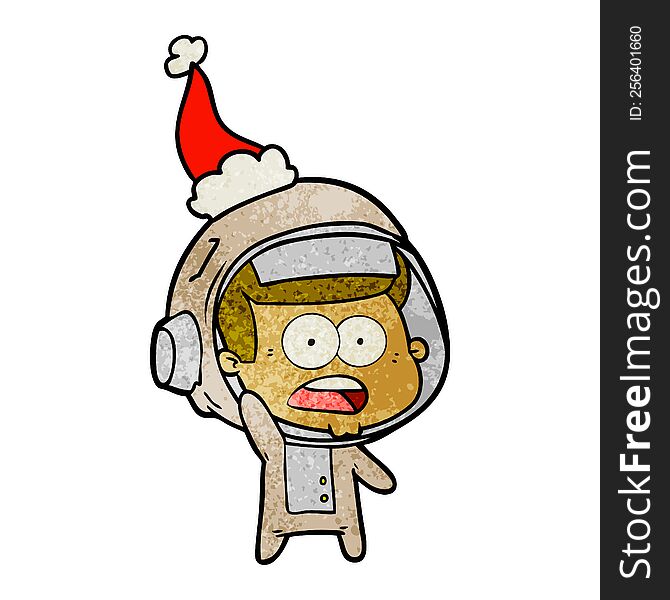 Textured Cartoon Of A Surprised Astronaut Wearing Santa Hat