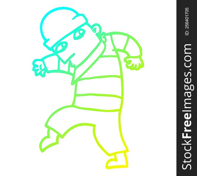 cold gradient line drawing of a cartoon sneaking thief