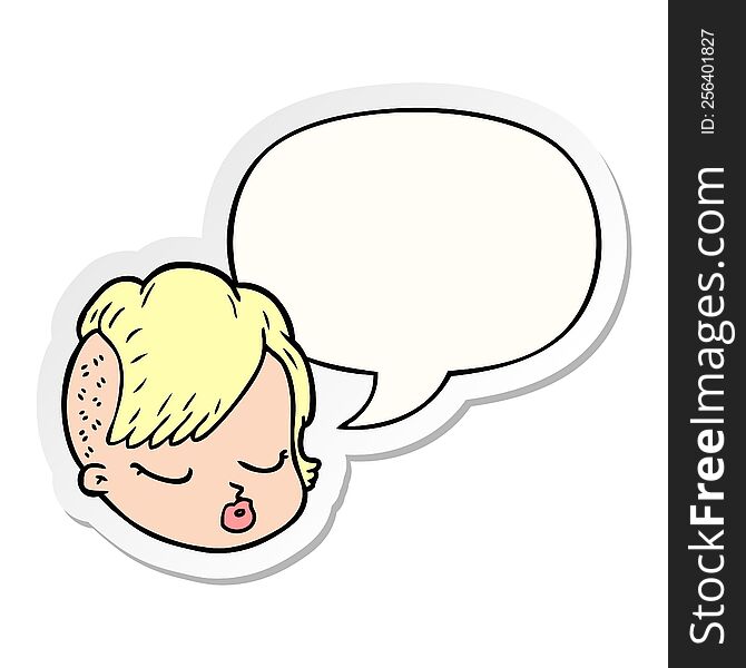 Cartoon Female Face And Speech Bubble Sticker