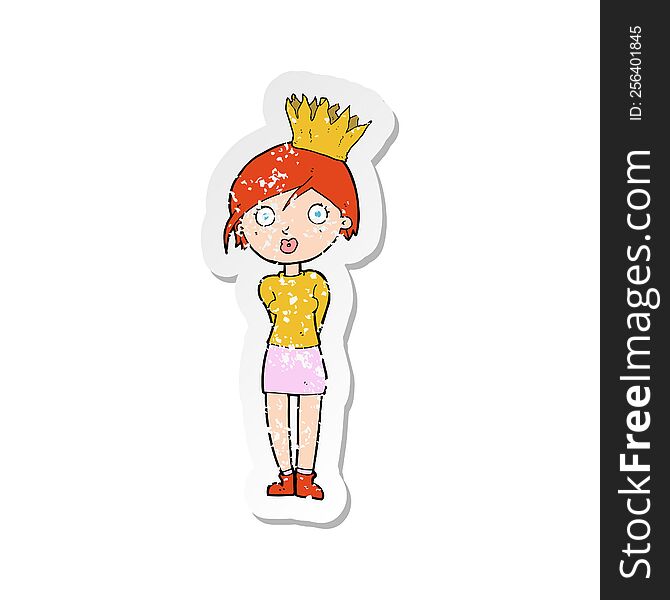 retro distressed sticker of a cartoon person wearing crown