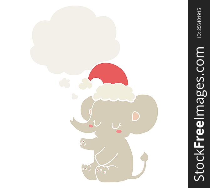 Cute Christmas Elephant And Thought Bubble In Retro Style