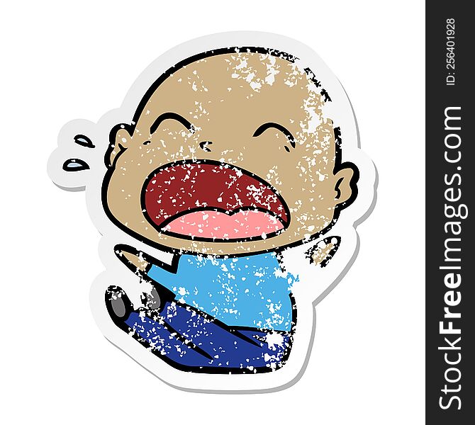 Distressed Sticker Of A Cartoon Shouting Bald Man