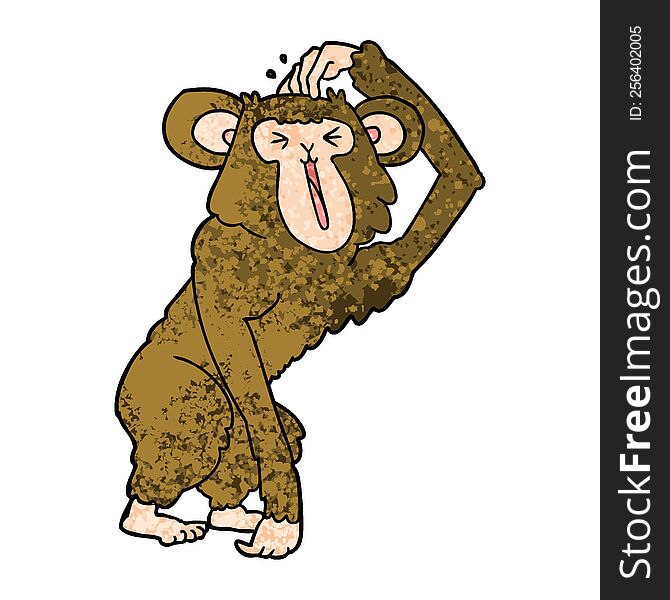 cartoon chimp scratching head. cartoon chimp scratching head