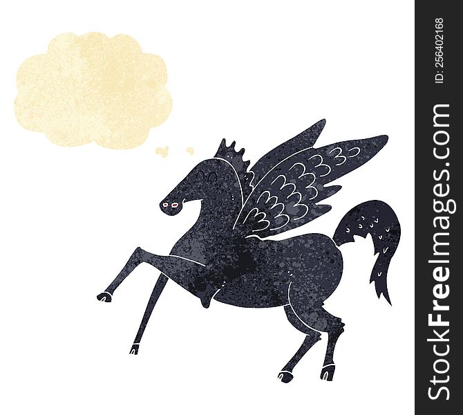 Cartoon Magic Flying Horse With Thought Bubble