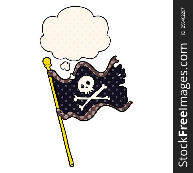 cartoon pirate flag with thought bubble in comic book style