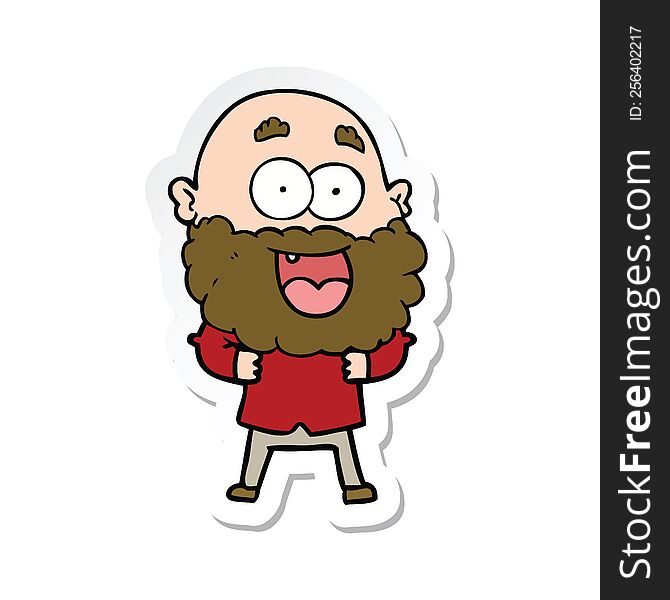 Sticker Of A Cartoon Crazy Happy Man With Beard