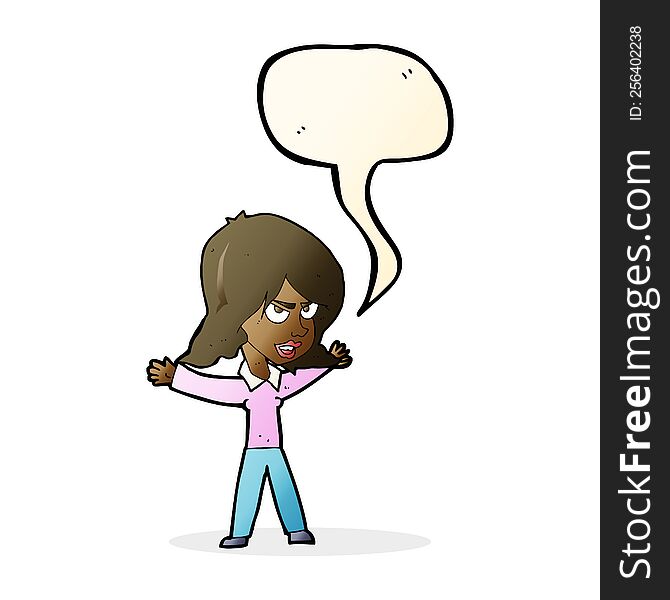 Cartoon Woman Gesturing With Speech Bubble