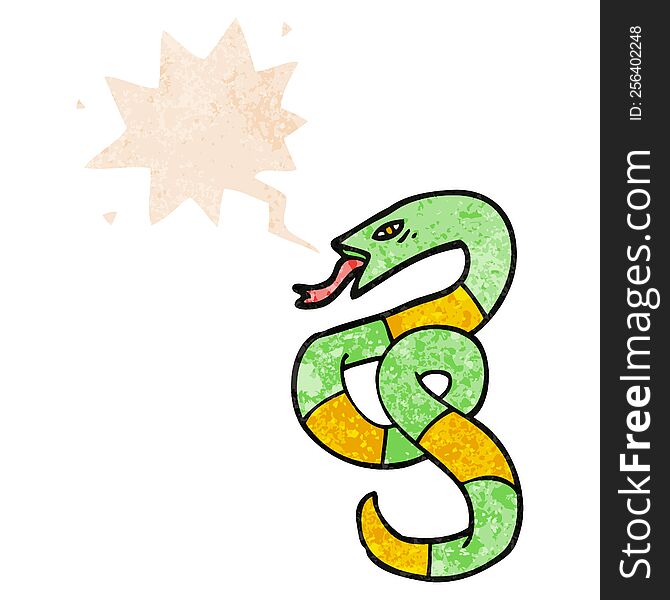 Cartoon Snake And Speech Bubble In Retro Textured Style