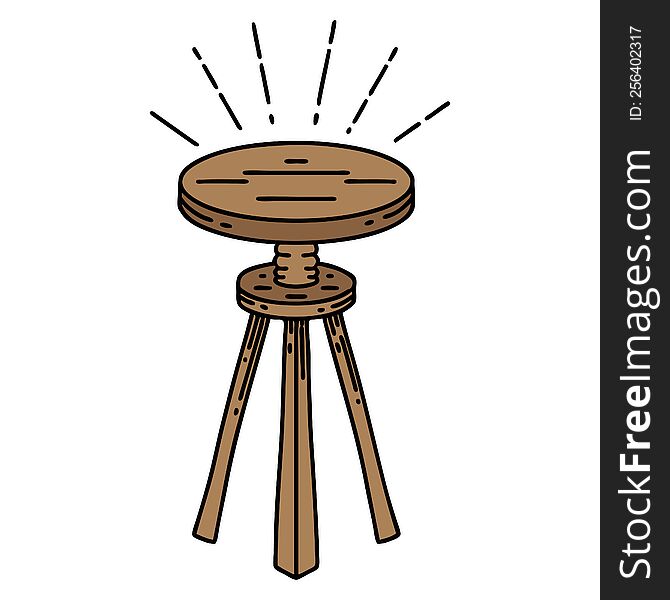 illustration of a traditional tattoo style wooden stool