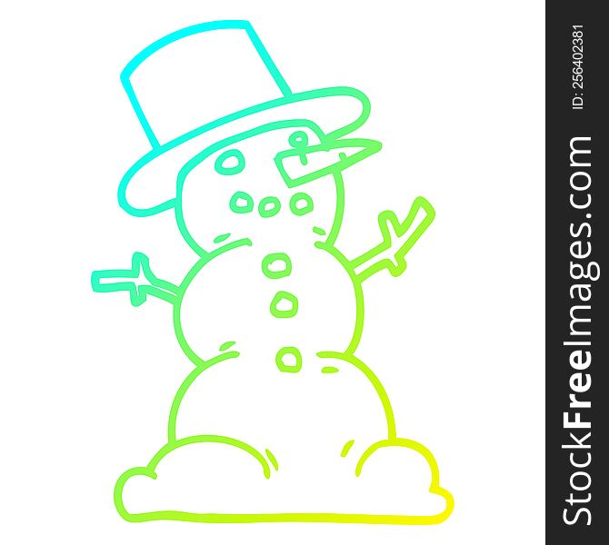 cold gradient line drawing of a cartoon traditional snowman