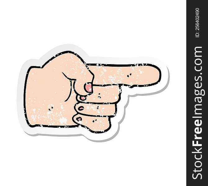 distressed sticker of a cartoon pointing hand