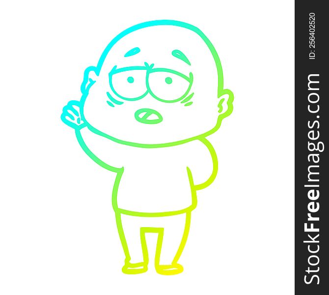 Cold Gradient Line Drawing Cartoon Tired Bald Man