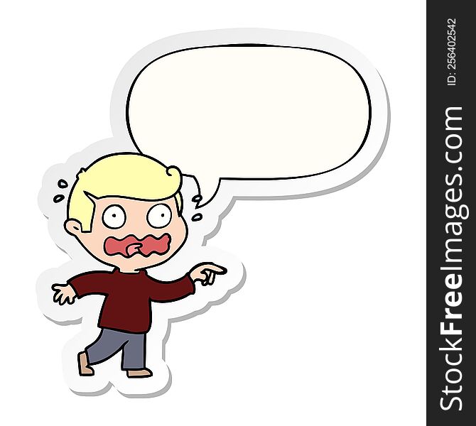 Cartoon Stressed Out Pointing And Speech Bubble Sticker