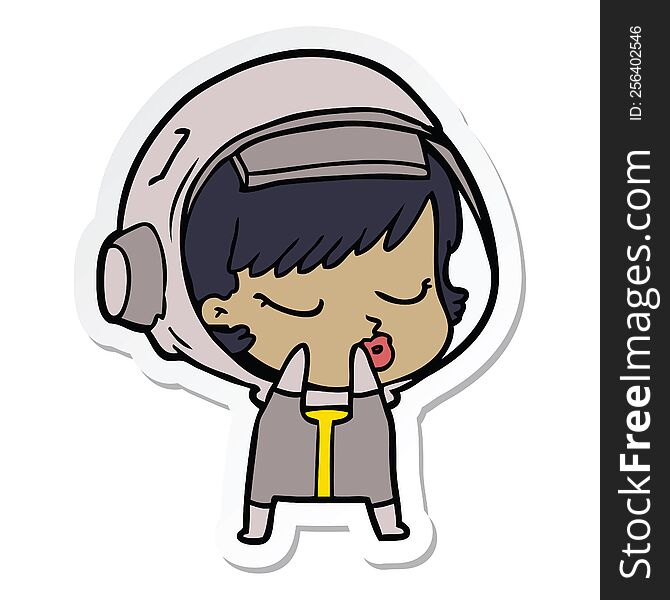 sticker of a shy cartoon pretty astronaut girl