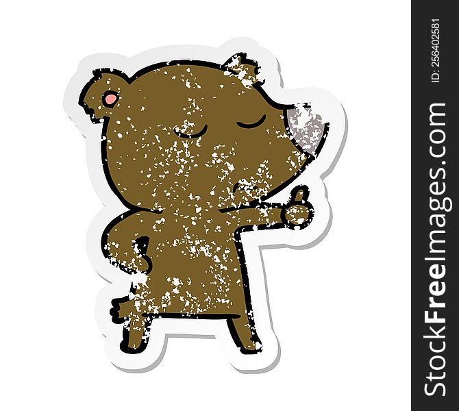 Distressed Sticker Of A Happy Cartoon Bear Giving Thumbs Up