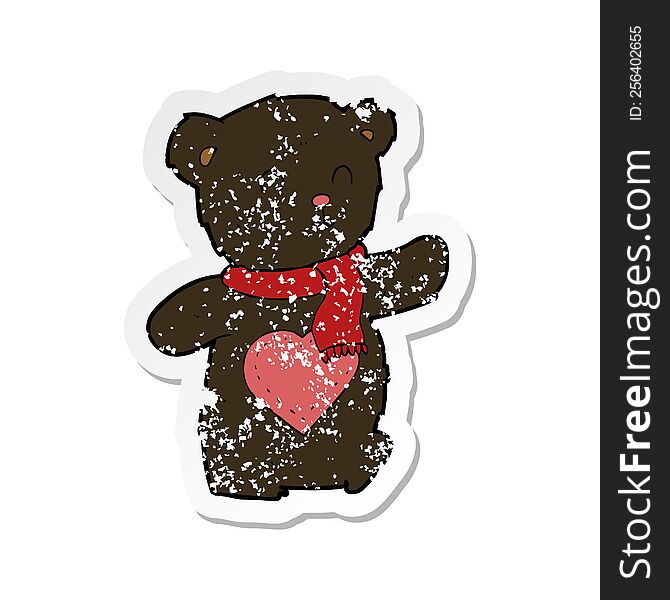 retro distressed sticker of a cartoon white teddy bear with love heart