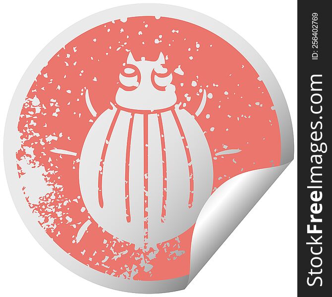 distressed circular peeling sticker quirky symbol beetle. distressed circular peeling sticker quirky symbol beetle