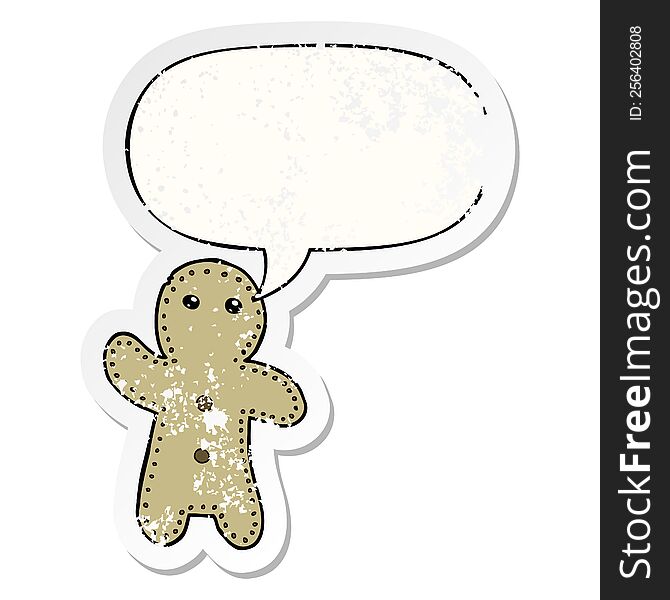 Cartoon Gingerbread Man And Speech Bubble Distressed Sticker