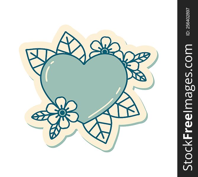 Tattoo Style Sticker Of A Botanical Heart