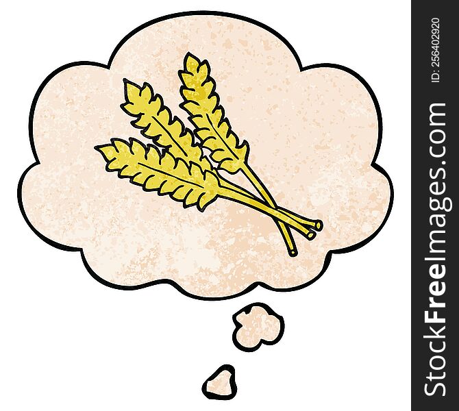 cartoon wheat with thought bubble in grunge texture style. cartoon wheat with thought bubble in grunge texture style