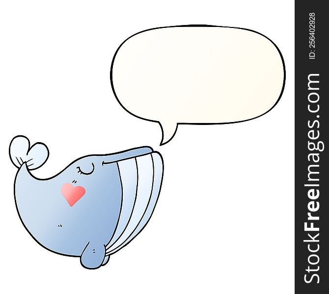 Cartoon Whale And Love Heart And Speech Bubble In Smooth Gradient Style