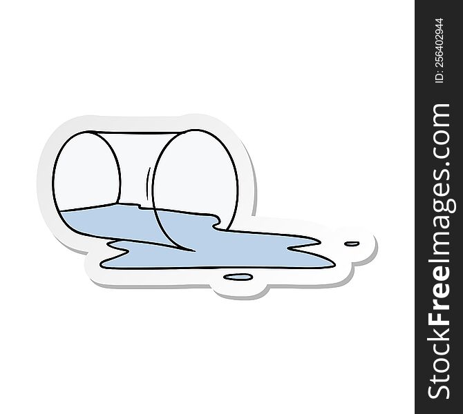 hand drawn sticker cartoon doodle of a spilt glass