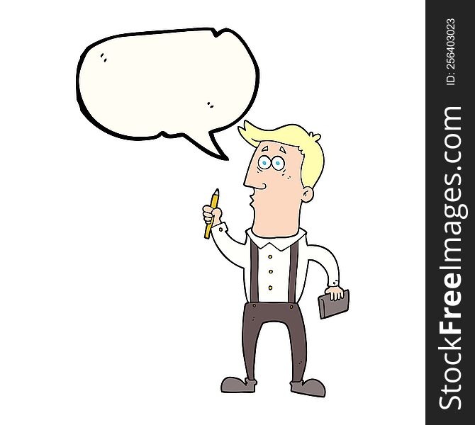 speech bubble cartoon man with notebook