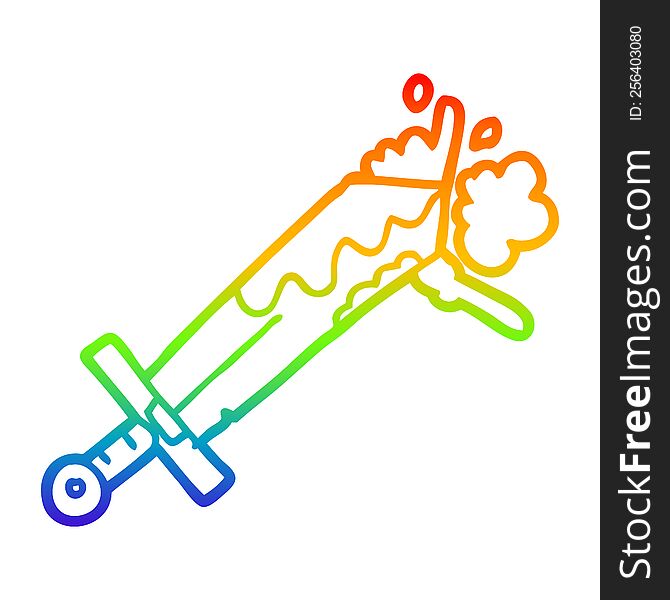 rainbow gradient line drawing of a bloody cartoon sword