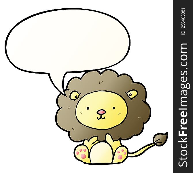 Cute Cartoon Lion And Speech Bubble In Smooth Gradient Style