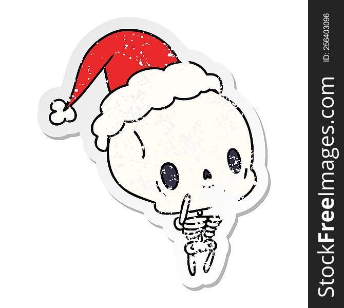 hand drawn christmas distressed sticker cartoon of kawaii skeleton