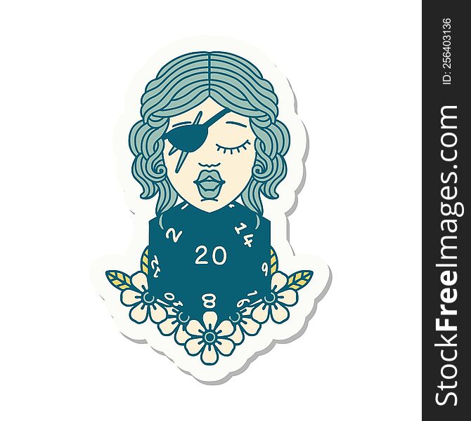 Human Rogue With Natural Twenty Dice Roll Sticker