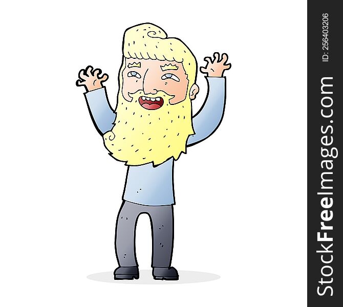 Cartoon Happy Bearded Man Waving Arms