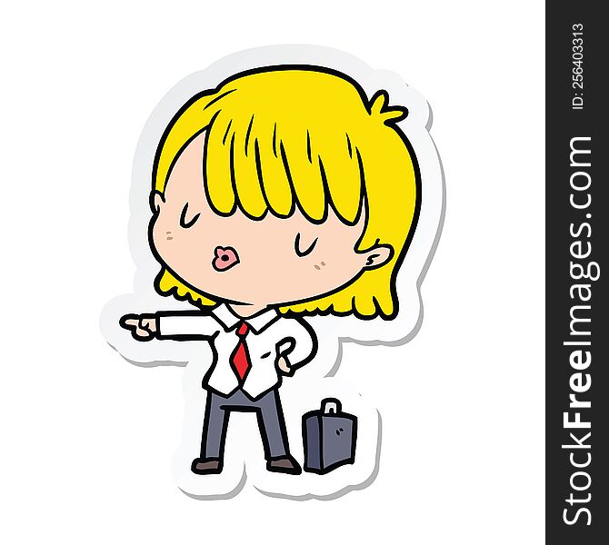 sticker of a cartoon efficient businesswoman