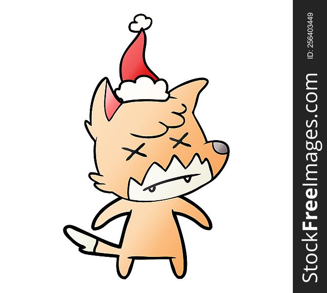 Gradient Cartoon Of A Dead Fox Wearing Santa Hat