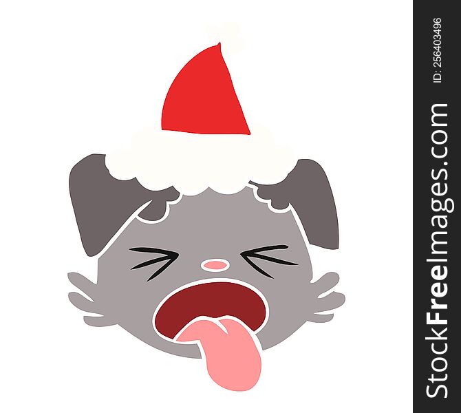 Flat Color Illustration Of A Dog Face Wearing Santa Hat