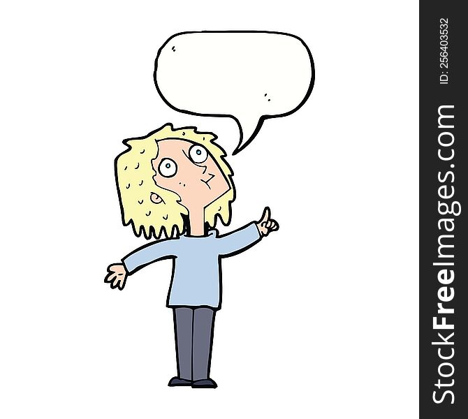 cartoon curious woman with speech bubble