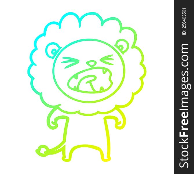 Cold Gradient Line Drawing Cartoon Angry Lion