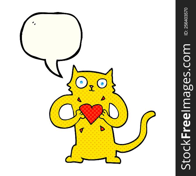 Comic Book Speech Bubble Cartoon Cat With Love Heart