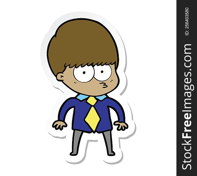 sticker of a nervous cartoon boy wearing shirt and tie