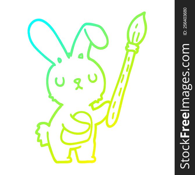 Cold Gradient Line Drawing Cartoon Rabbit With Paint Brush